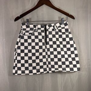BDG Black and White Checkered A-Line Skirt